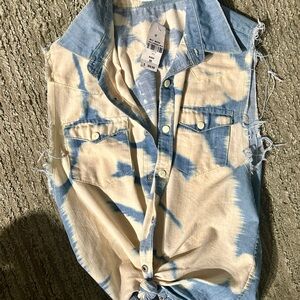 LF Denim and Cream Tie-Dye Button-Up Shirt